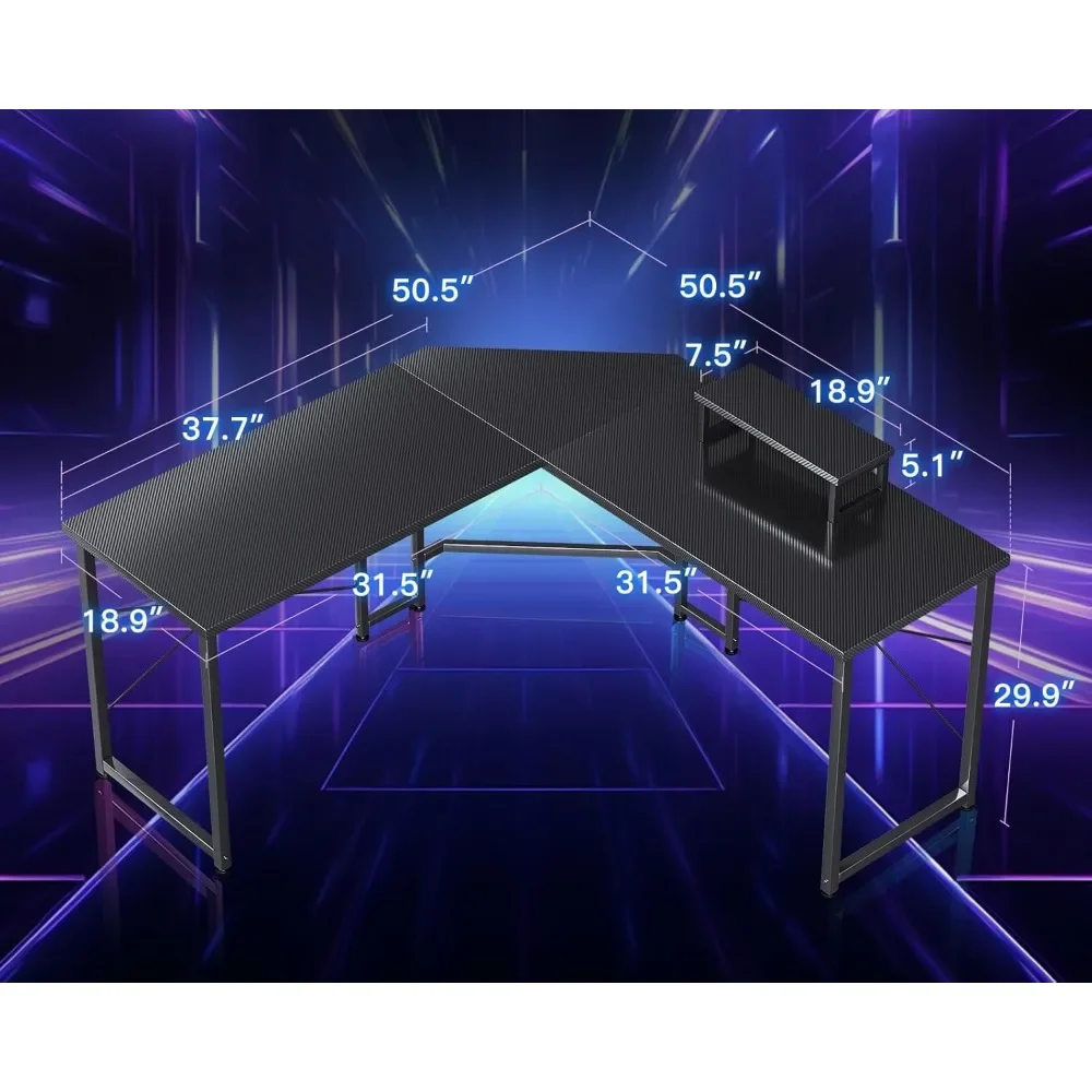L Shaped Gaming Desk with Monitor Stand, Corner Desk Gaming Table for Home Office, for Small Space, 51 inch,Black 3