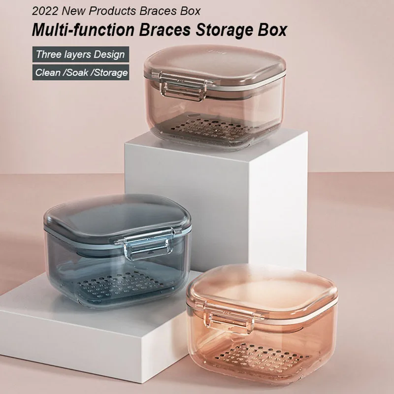 

2022 Newest Multi-function Dental Braces Storage Box Orthodontic Denture Retainer Soaking Container Partial Teeth Cleaning Case