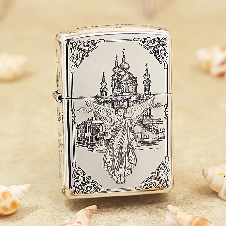 

Genuine Zippo oil lighter Pure Silver Prayer copper windproof cigarette Kerosene lighters Gift with anti-counterfeiting code