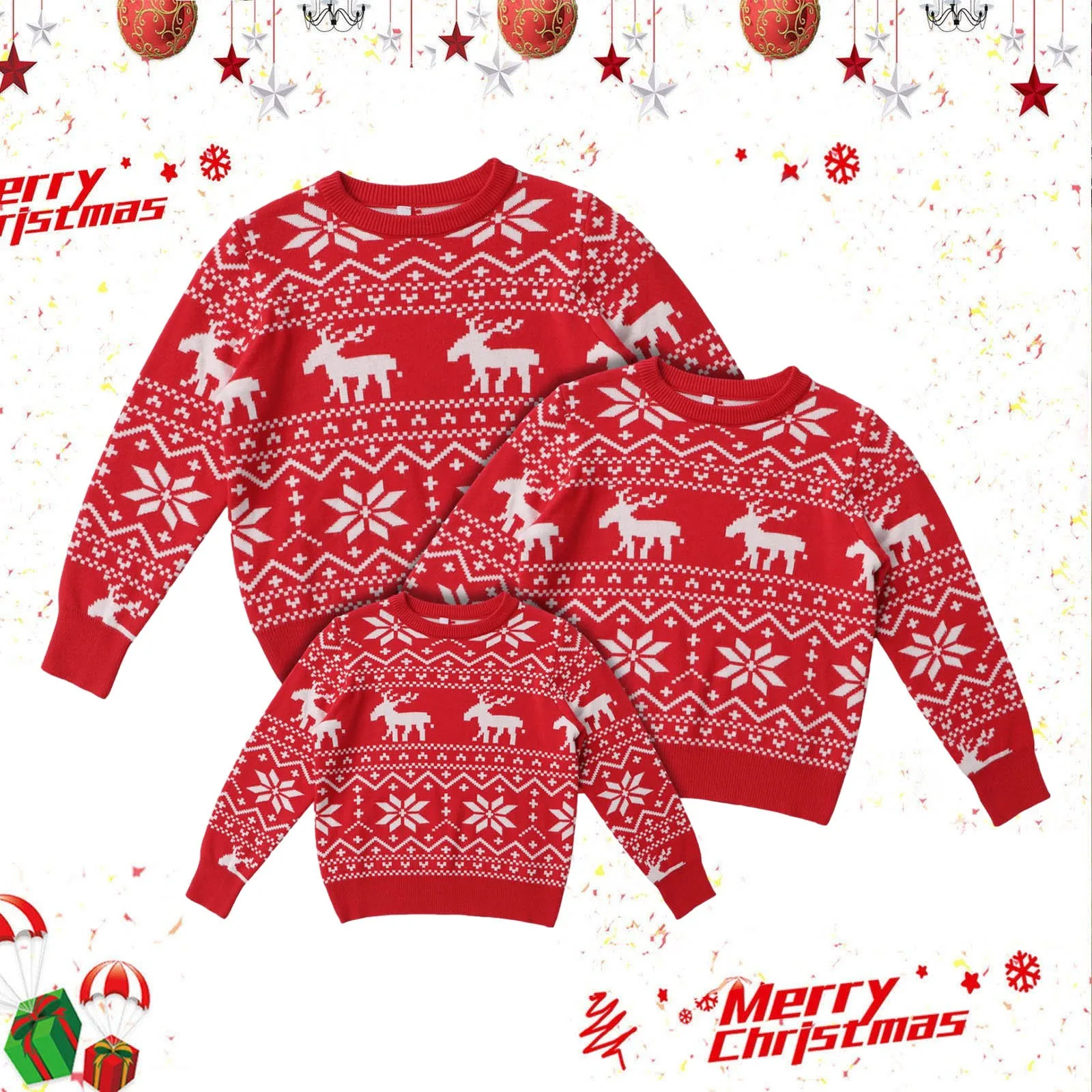 thumbnail image 2 of Suéteres de punto de Año Nuevo 2024 Conjuntos a juego para Navidad familiar Ropa a juego para padres e hijos con estampado completo Suéteres Tops, 2 of 5