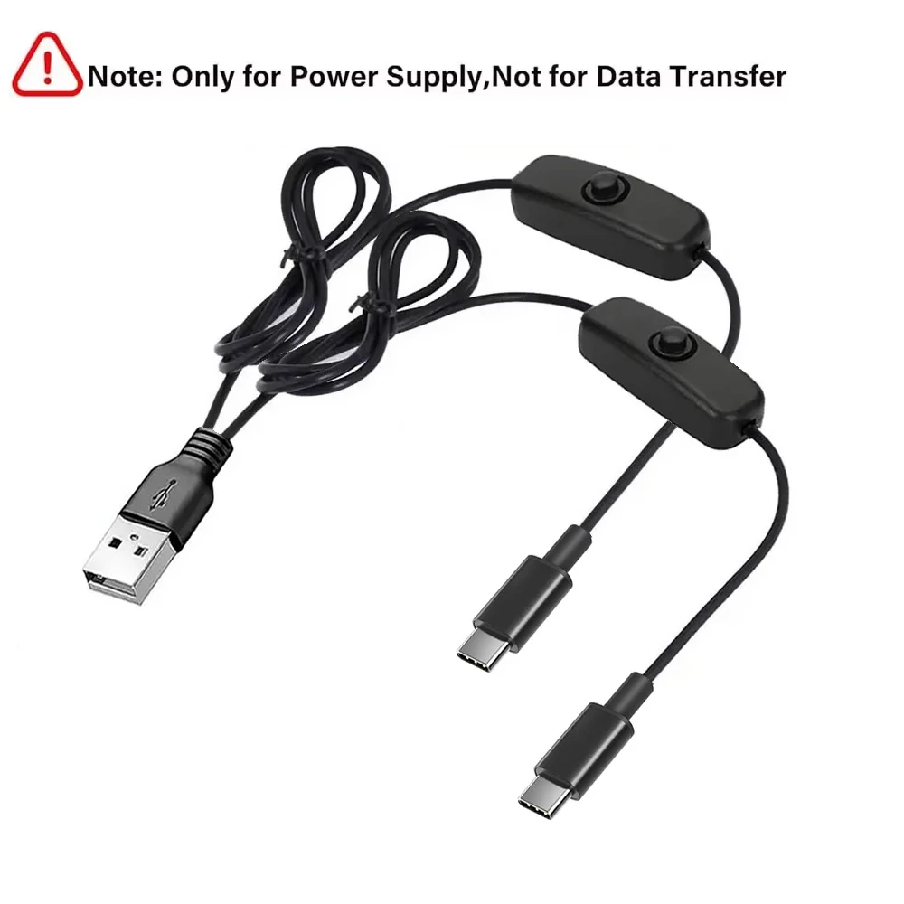 Cabo carregador USB tipo C 2 em 1 com dois interruptores liga/desliga, cabo de alimentação divisor de porta multi USB-C para carregador de dispositivos duplos