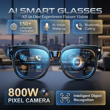 Nuovi Occhiali Smart AI 2026 con Traduzione in oltre 120 Lingue, Fotocamera da 800W Pixel, Riproduttore Video e Musica, Chiamate Business, Occhiali 8K con Cambio Colore da Uomo
