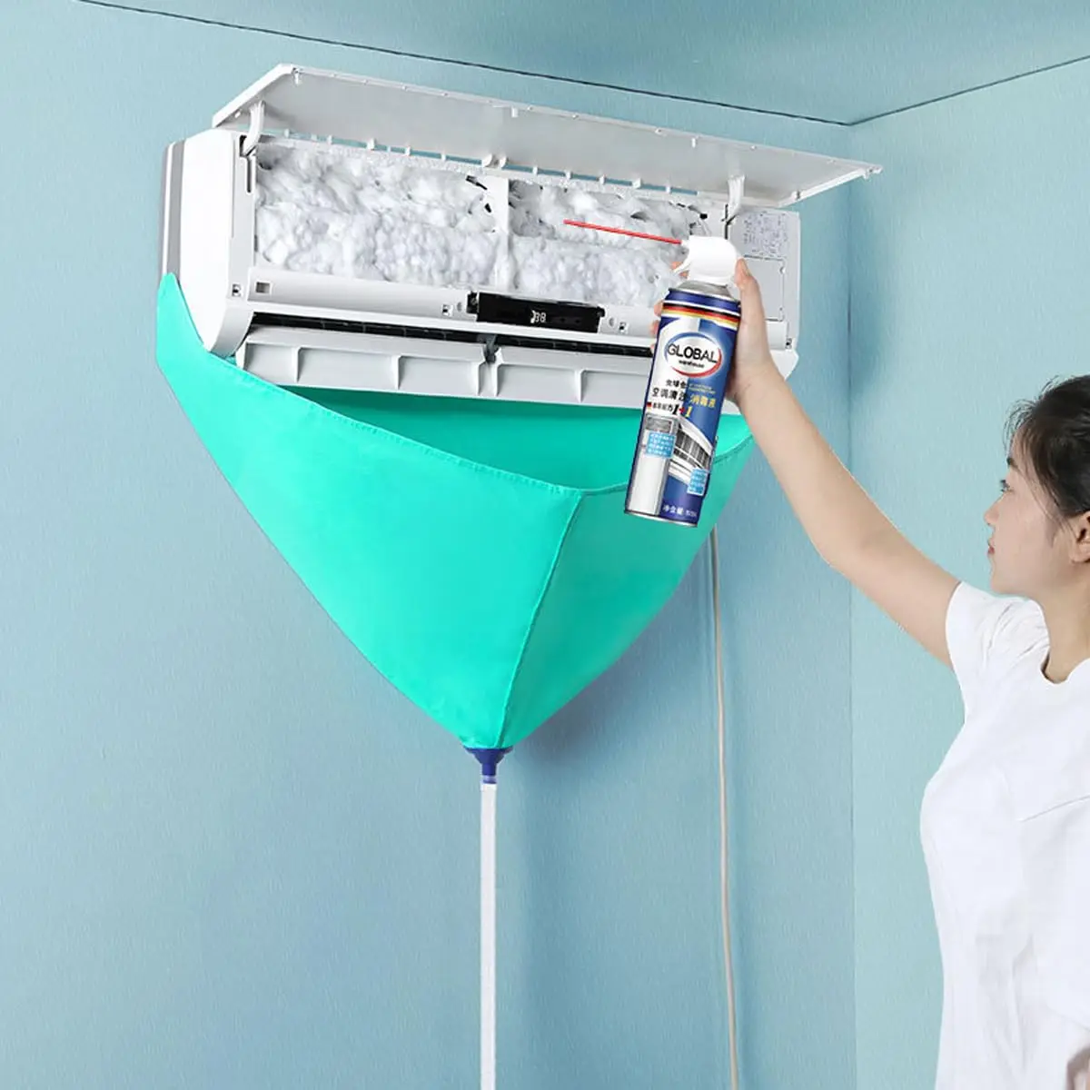 AC Service Wash Bag Cover Waterproof Wall Mounted Split Air Conditioning Kit with 6.6ft Water Pipe Air Conditioning Tools