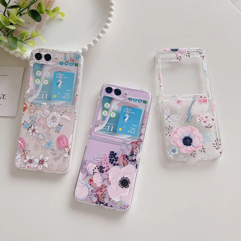 Custodia Per Telefono Con Fiori Dipinti A Mano Lark Per Samsung Z Flip 5 4 5G Trasparente Antiurto Z Flip 3 4 5 5G Funda Coque