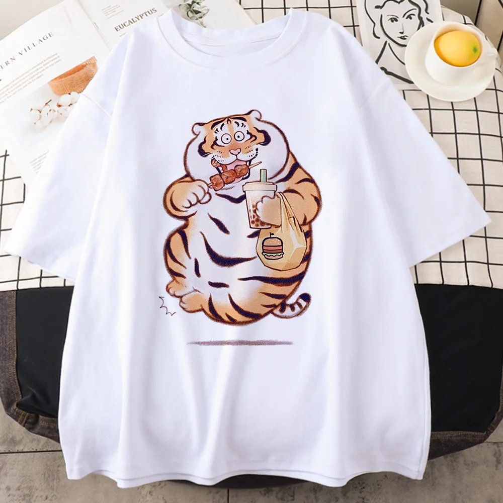 Summer New 90 ’s Fat tiger Heartbeat Short Sleeve Print Clothing Women's T-Shirt Harajuku Graphic Clothing Women's Top,Drop Ship chrome hearts t shirt Tees