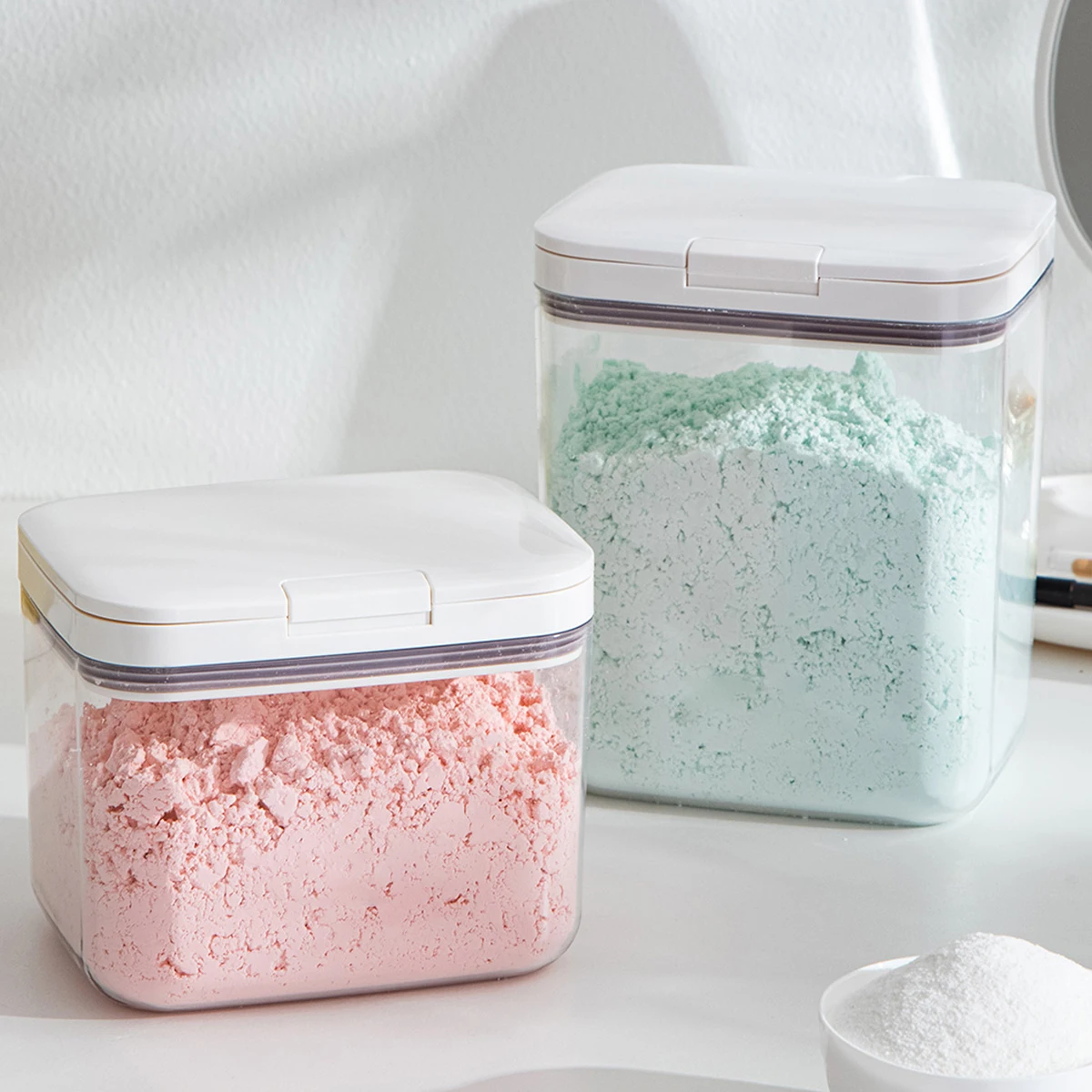 Large Capacity Face Mask Powder Storage Container with Pop-up Sealing Lids