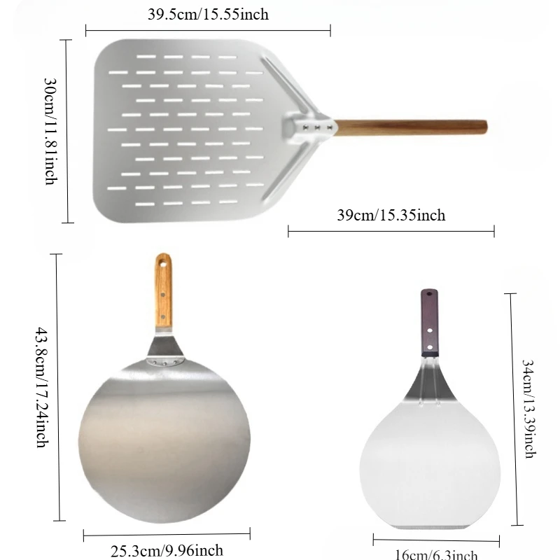 6.5/10/12inch Pizza Shovel Metal Non-Stick Pizza Peel with Wood Handle Cake Lifter Transfer Tray for Homemade Baking Bread