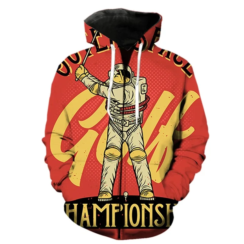 Sudadera con capucha y cremallera con estampado 3D de astronauta de dibujos animados creativos para hombres y mujeres, sudaderas, tops, sudaderas con capucha de gran tamaño para niños