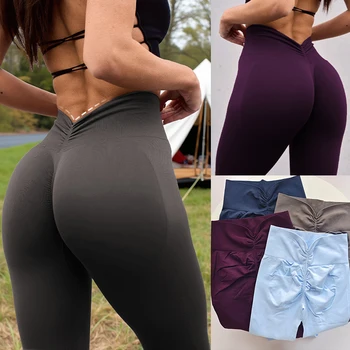Seamless High Waist Yoga Pants with V-Cut Waistband & Butt Lifting Design, Workout Fitness Leggings 1
