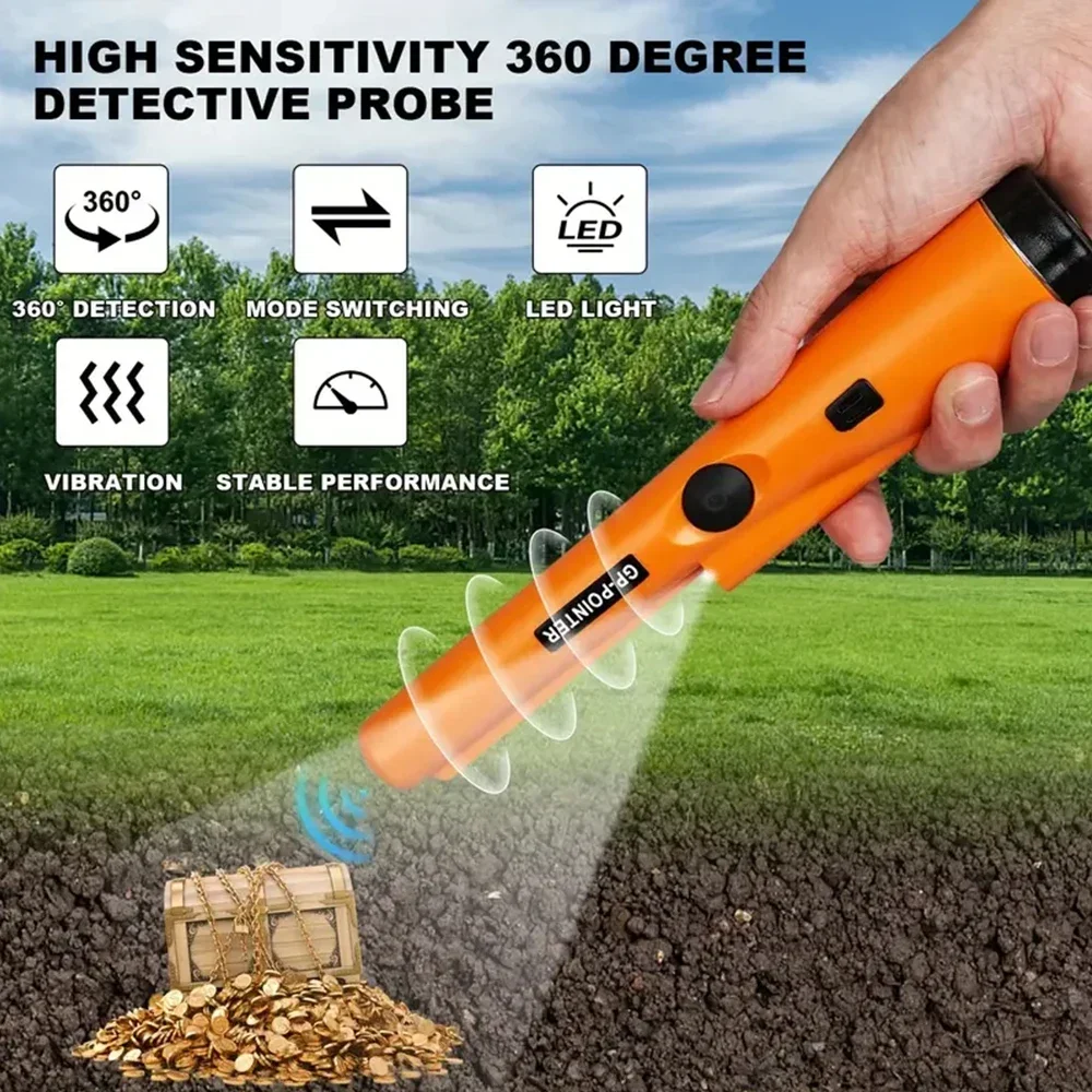 GP Professional Handheld Metal Detector Finder Pinpointer Probe Waterproof 360&deg; Pinpoint Tip Side-scan metal detector