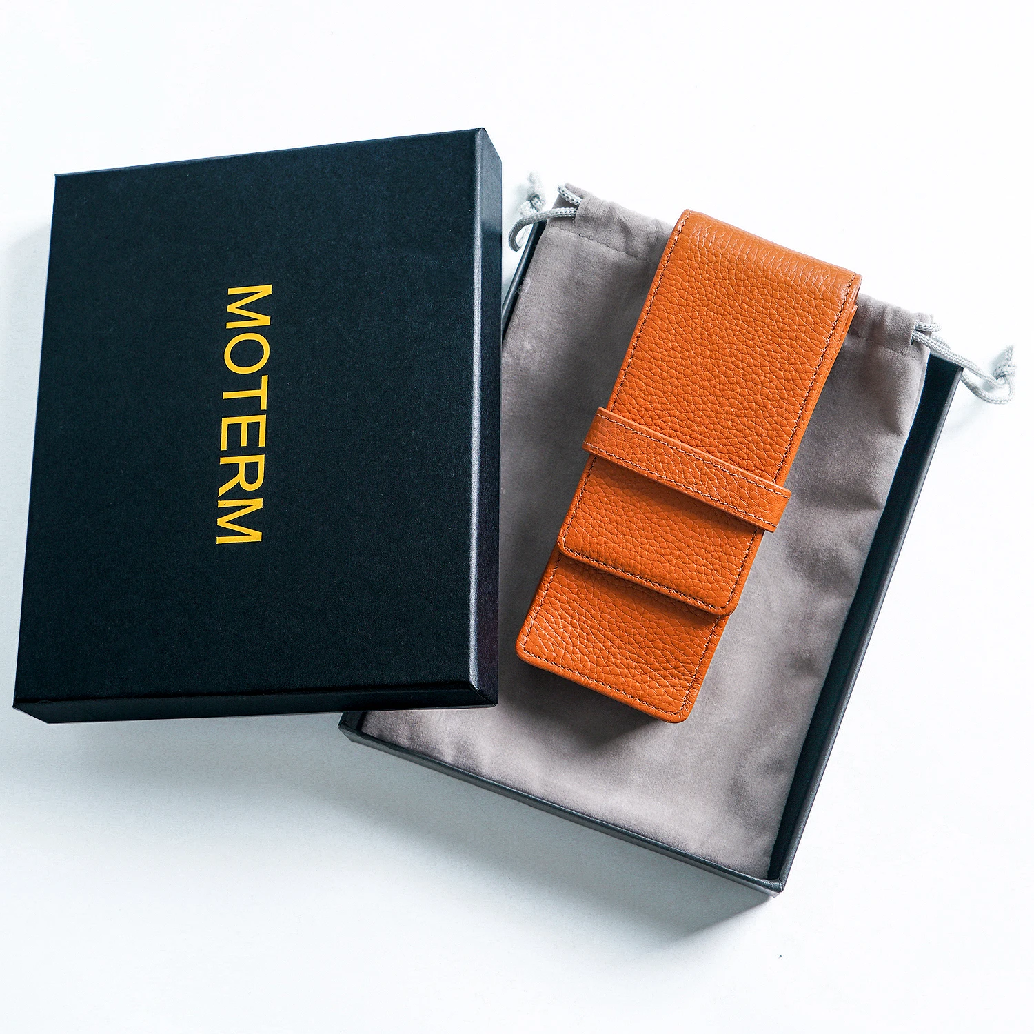 Moterm Genuine Leather Flap Pen Bag with Magnetic Attraction for Three Pens Pebbled Grain Pencil Case Stationary Pen Pouch 6