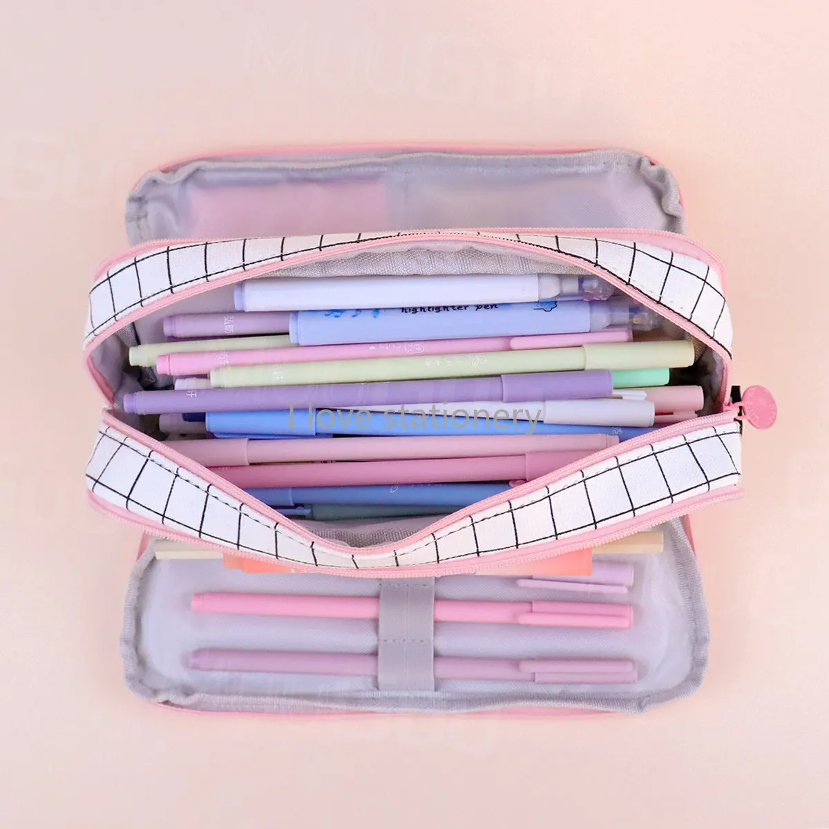 Pencil Case Large Capacity Stationary Box 3 Compartment Pen Pouch Double Side Opened Student Stationery School Supplies