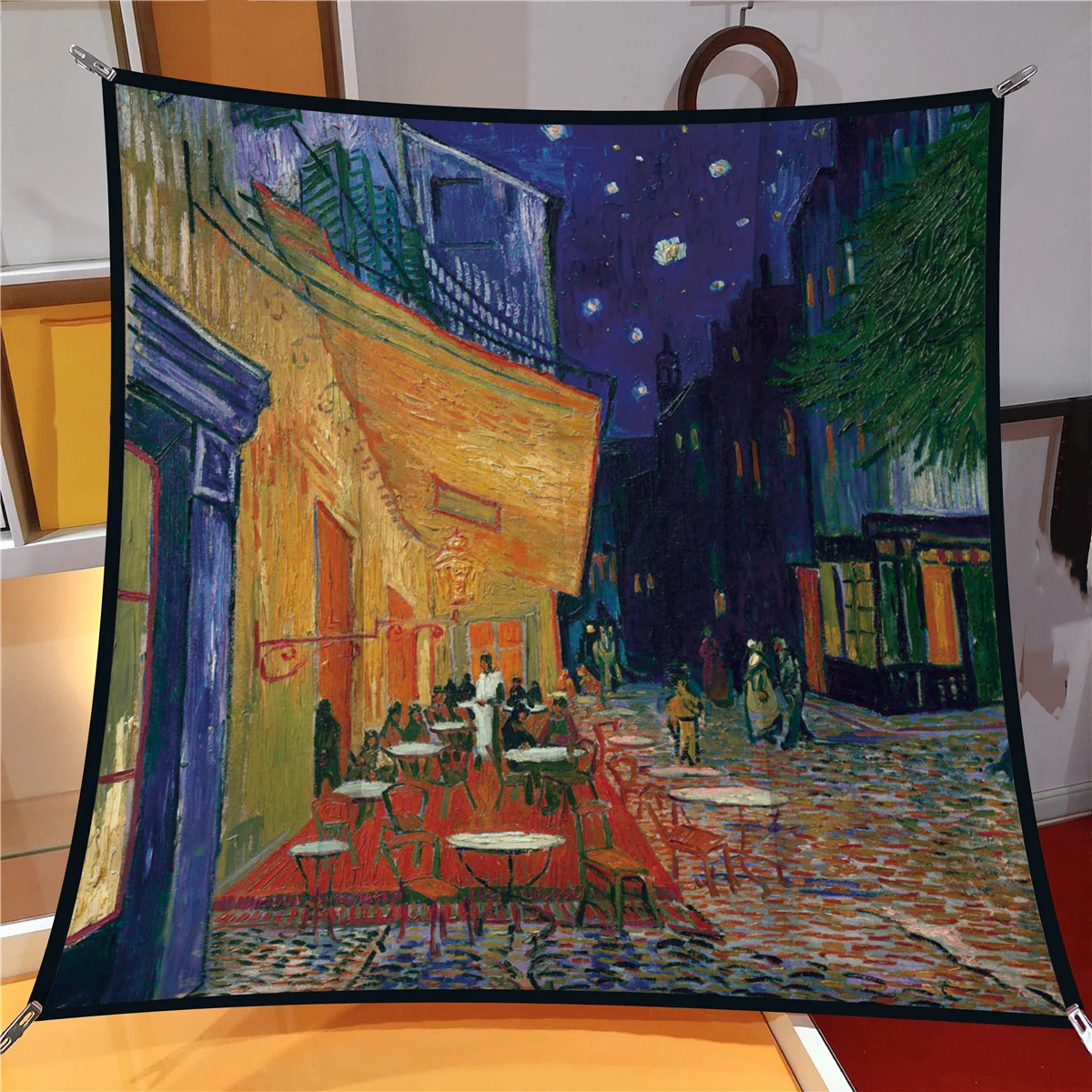 

Новинка, 90 см саржевый шелковый шарф, шаль, квадратный шарф, Женский хиджаб, бандана, фуляр, головные шарфы, пляжное полотенце с рисунком Ван Гога, платок