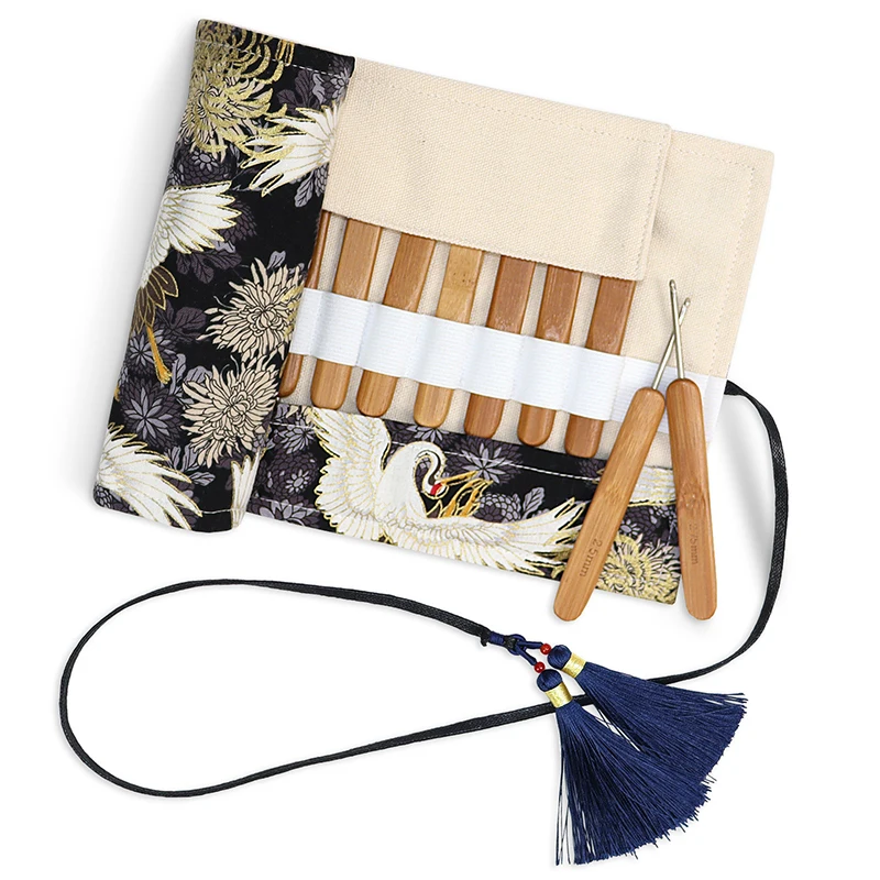 Portable Crochet Hook Organizer Case with Foldable Bag Holder Multi-Use Storage for Knitting Needles Yarn & Accessories