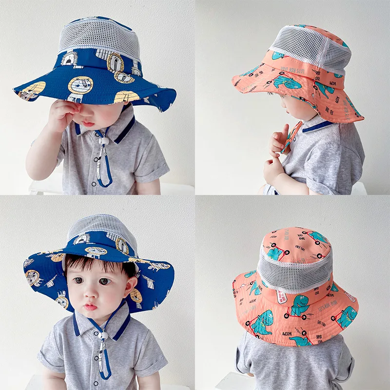 Baby Hat Summer Thin Breathable Mesh Fisherman Hat for Men and Women Children Sun Protection Hat Baby Visor Hat with Large Brim baby embroidery baseball cap with without mesh cartoon bear sun protection cap