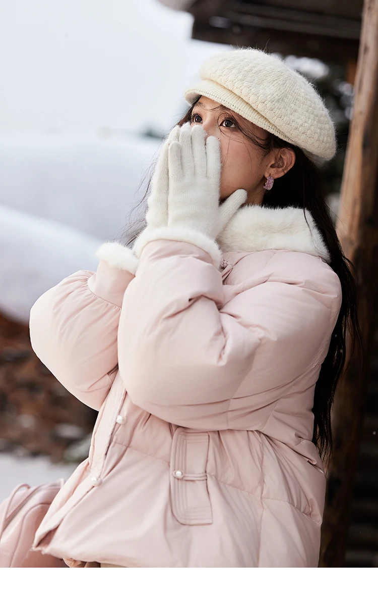 MISHOW Fur Collar Thick Women's Winter Down Jacket Spliced Pearl Single Breasted Pocket Duck Down Coats Office Lady MXD59Y0060