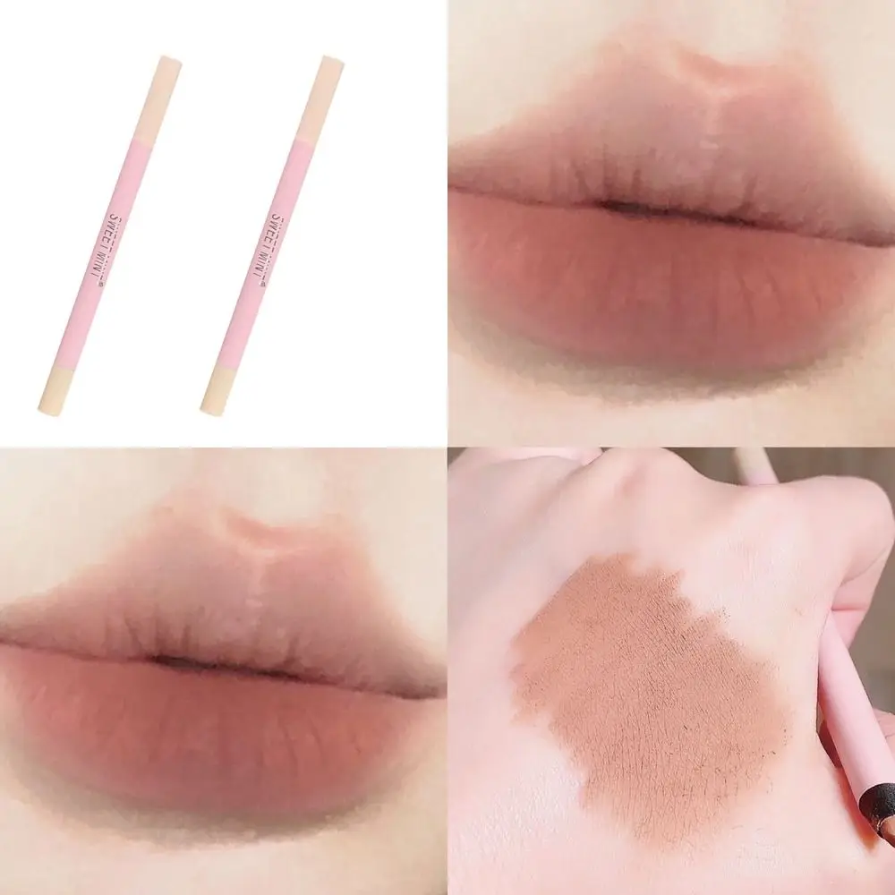 

2PCS 3D Lips Matte Lip Liner Soft Velvet Lipliner Pencil Non-stick Cup Waterproof Lipstick Pen Women Beauty Makeup Tool