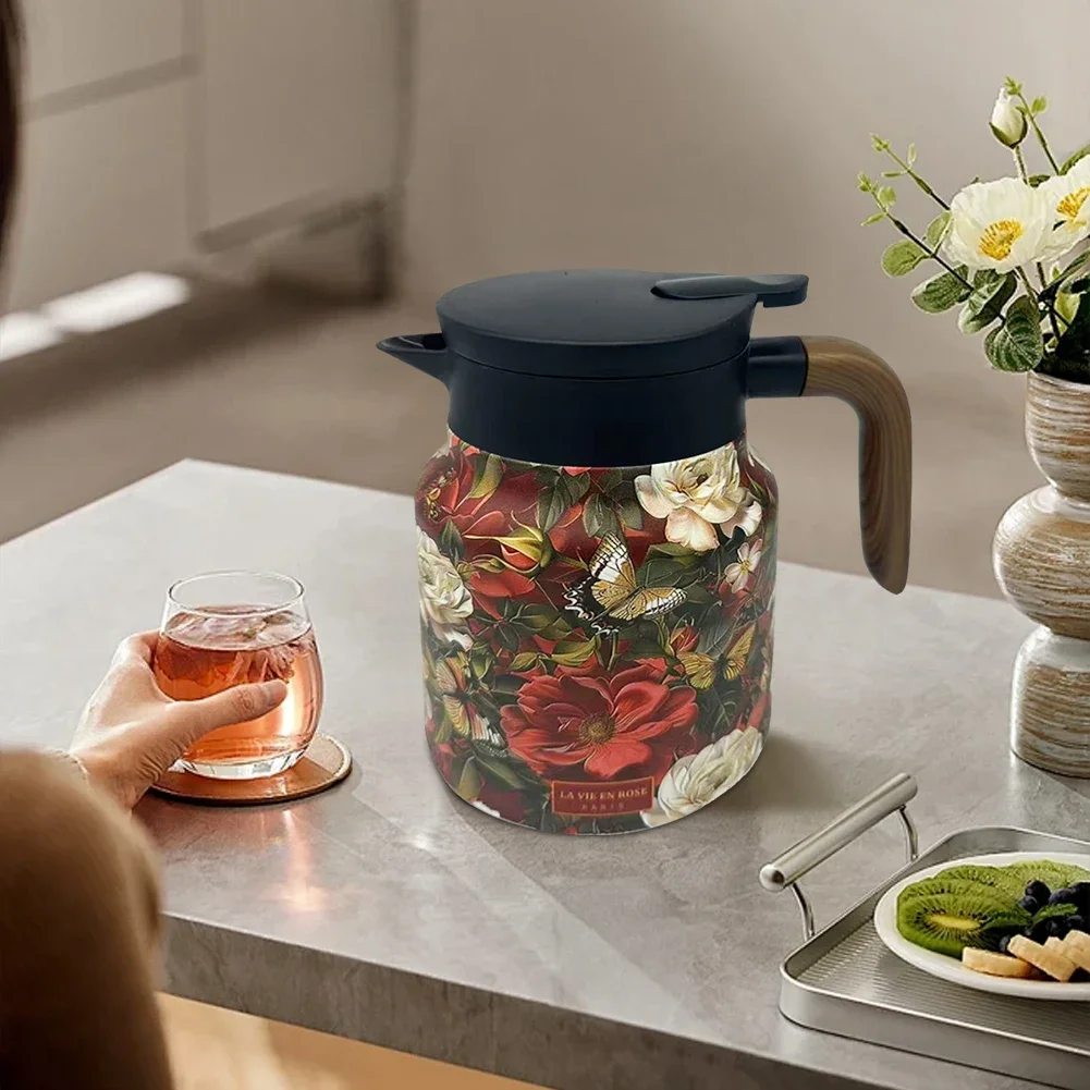 1000ml Floral Tea Kettle Stainless Steel Tea Pots nsulated Tea Pots Tea Infuser Kettle Water Bottle For Hot Drinks For Kitchen