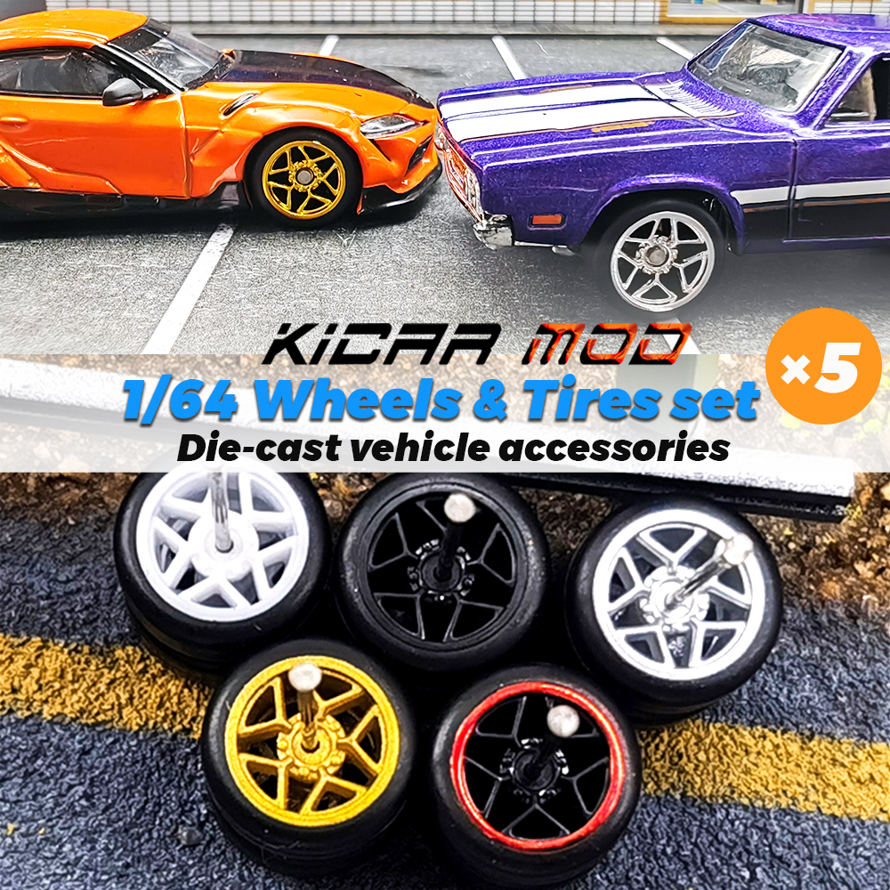 KicarMod 1/64 Piastic Wheels Tires Colorful Star Vehicle Toy Wheels for 5 Cars Hot Wheels Hobby Modified Parts 5 set/pack