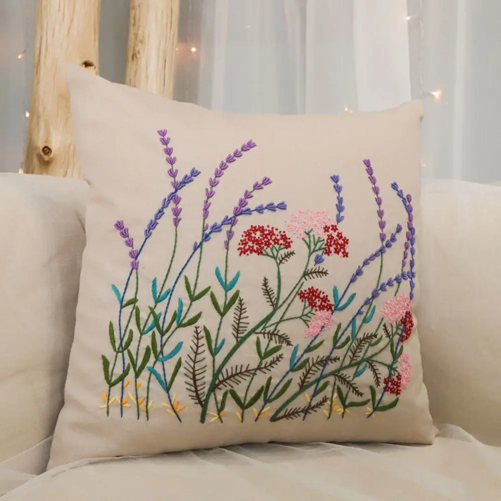 ManualEmbroideryPillowcaseKitforBeginnerFlowerDesignDIY