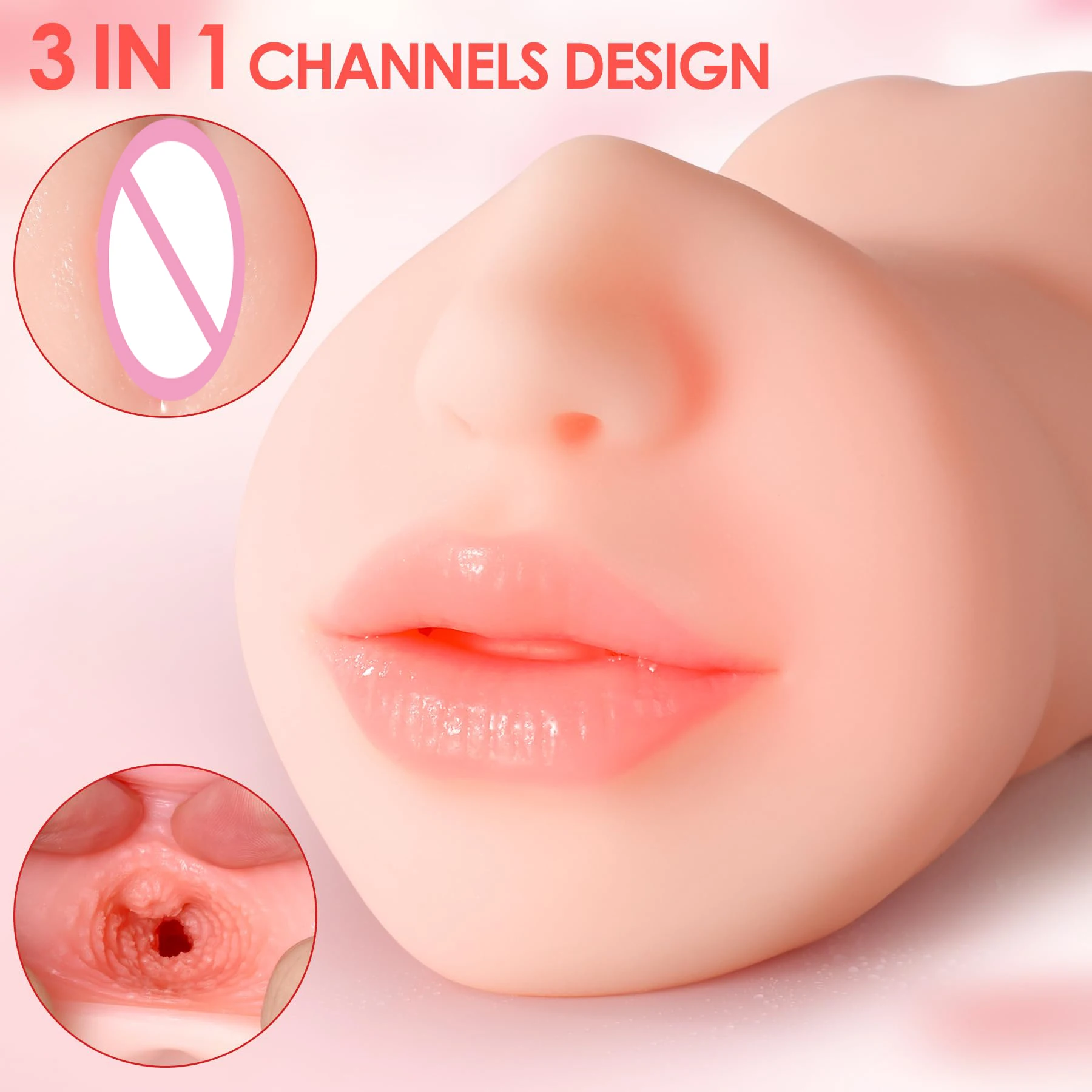 Male Masturbator 3 in 1 Male Masturbator Pocket Pussy with Realistic Mouth Textured Vagina and Tight Anus Sex Toys for Men