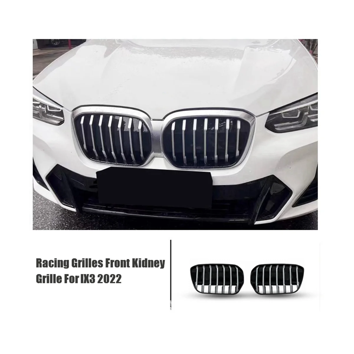 

2Pcs Car Racing Grilles Front Kidney Grille for BMW IX3 2022 Car Bumper Hood Mesh Air Vent Radiator Cover Grid Body Kit