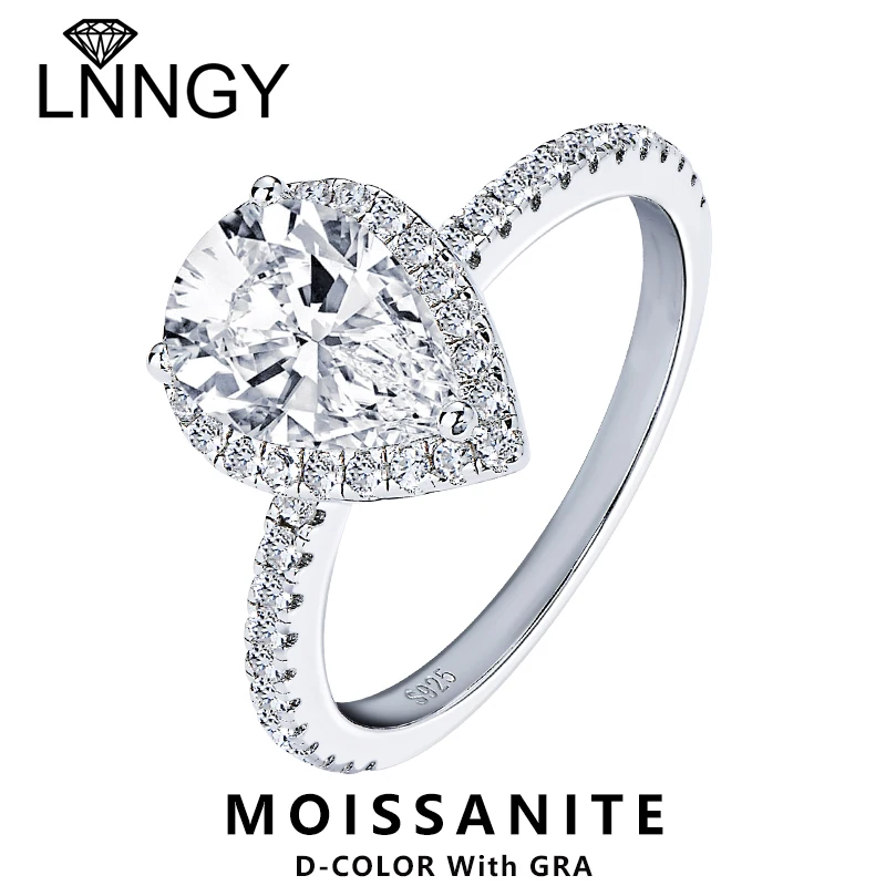 

Lnngy Bijoux Bague 925 Sterling Sliver Halo Engagement Rings 7x10mm Pearl Cut Moissanite Ring for Women Wedding Jewelry Gift