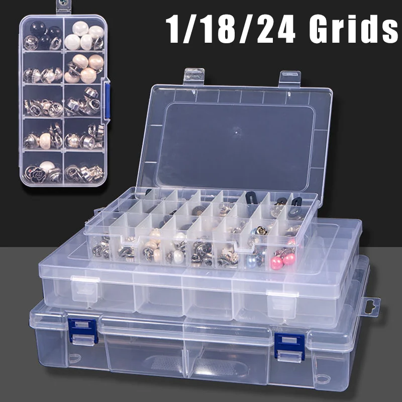 1/18/24Grids Transparent Plastic Storage Jewelry Boxes Adjustable Compartment Container Bead Ring Earring Organizer Display Case 7 slots rectangle plastic jewelry grids compartment plastic storage box earring bead screw holder case for display