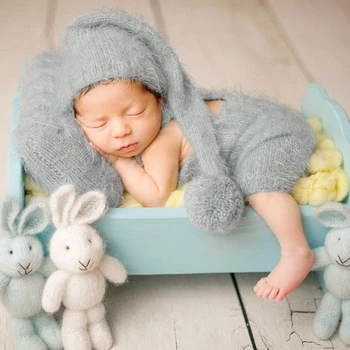 Abiti fotografici per neonati Soffici oggetti di scena fotografici fatti a mano per set di pantaloni con cappello lavorato a maglia per sessione in studio infantile