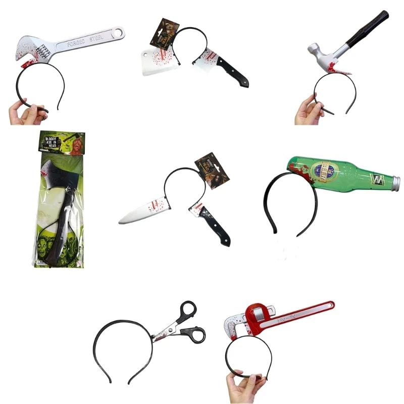 

Funny Headband with Bloody Knife Halloween Party Cosplay Headwear Photo Props Bloody Headband with 3D Knife