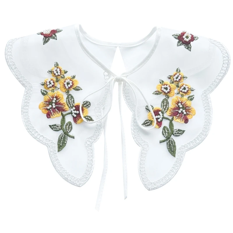 

2023 New Embroidered Flower Faux Collar Decorative Collars for Clothing Dresses Removable False Collar Women Adjustable Shawl