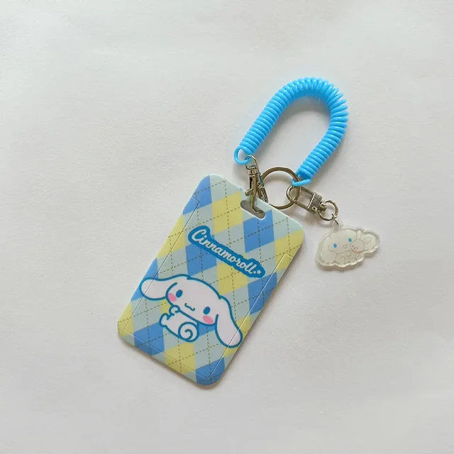 헬로 키티 쿠로미 멜로디 만화 보호 케이스, 산리오 PVC 카드홀더 및 용수철 로프 랜야드 ID 분실 방지 펜던트 키체인