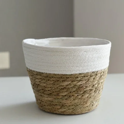 

Handmade Nordic Straw Basket Picnic Laundry Toy Storage Macrame Woven Flower Pot Plant Container Home Decoration