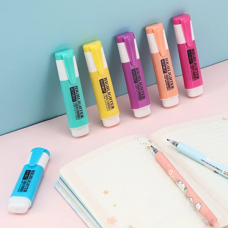 6 Color/Set Kawaii Oblique Highlighters Large Capacity Student Colored Matte Fluorescent Note PenThick Markers highlighter marker highlighter pen marker pen