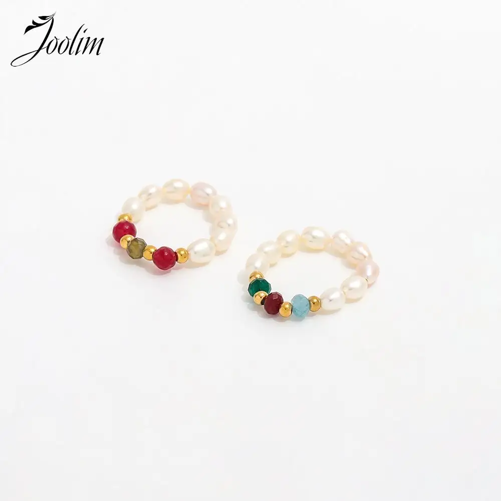 

Joolim Jewelry Wholesale High End PVD Designer Luxury Elegant Natural Pearl Hand-beaded Stainless Steel Finger Ring for Women