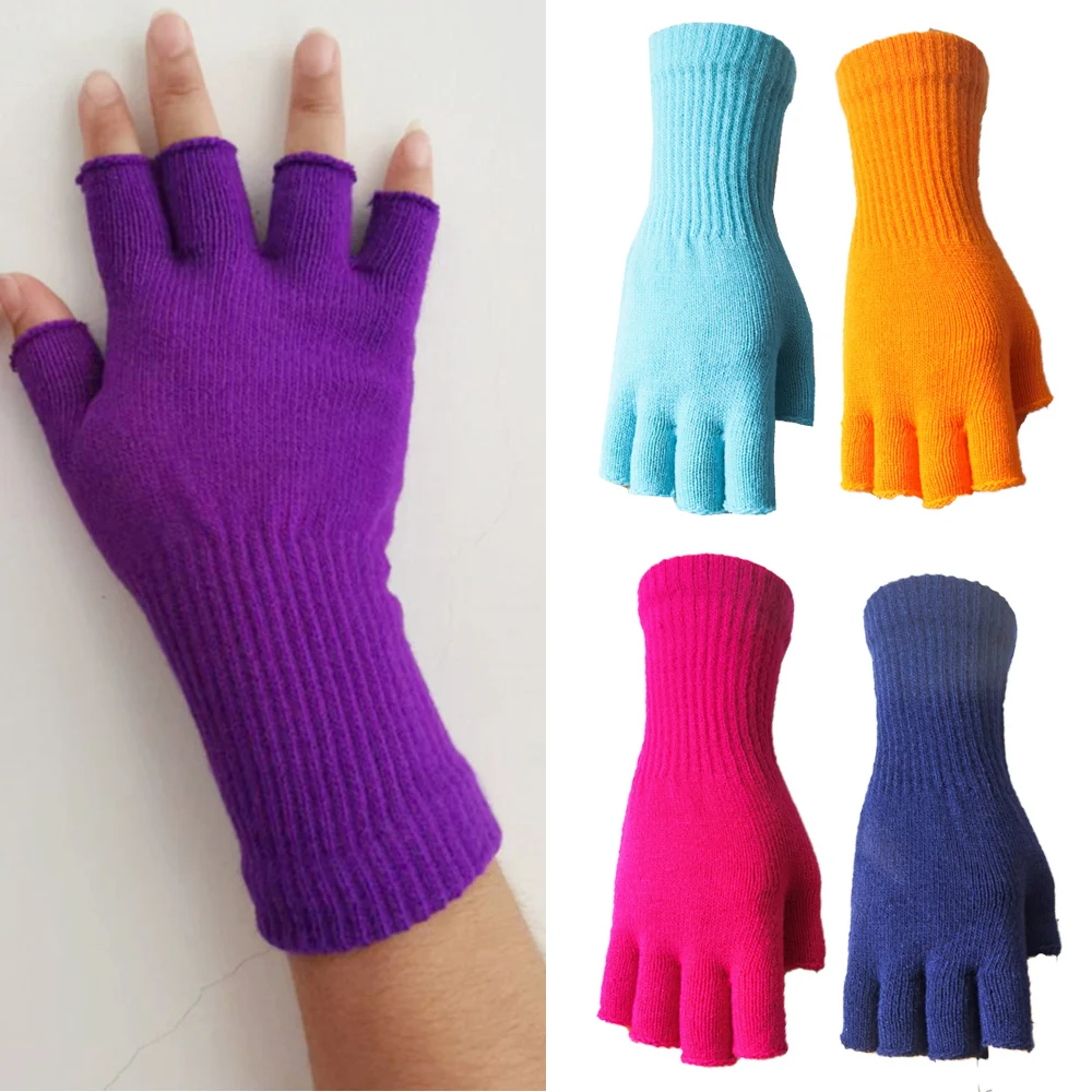 

Женские шерстяные вязаные перчатки с длинным рукавом, перчатки на полпальца, эластичные рукавицы на запястье, уличные велосипедные теплые зимние перчатки унисекс без пальцев