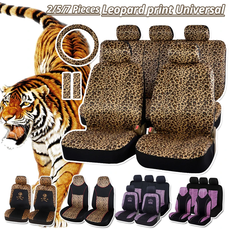 Luxury Leopard Print Car Seat Cover Universal Fit Seat Belt Pads,and 15