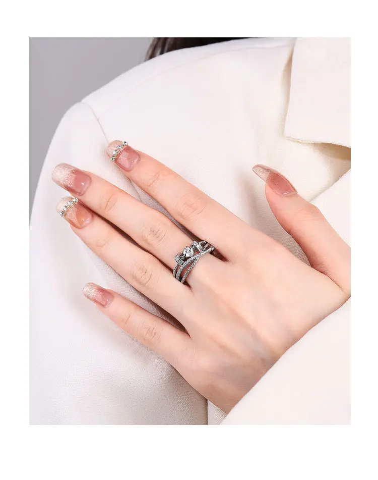 Rotierenden Perlen Angst Zappeln Ring Für Frauen Unendliche Twisted Kupfer Kristall Inlay Stapeln Ringe Schmuck Anillo Mujer Einstellbar – Detail 10