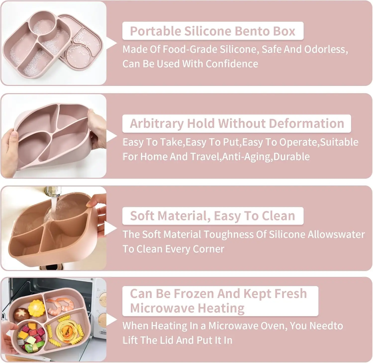 Silicone Food Storage Containers Reusable Silicone Bento Lunch Box Containers with Lids Microwave Dishwasher Safe BPA-Free Boxs