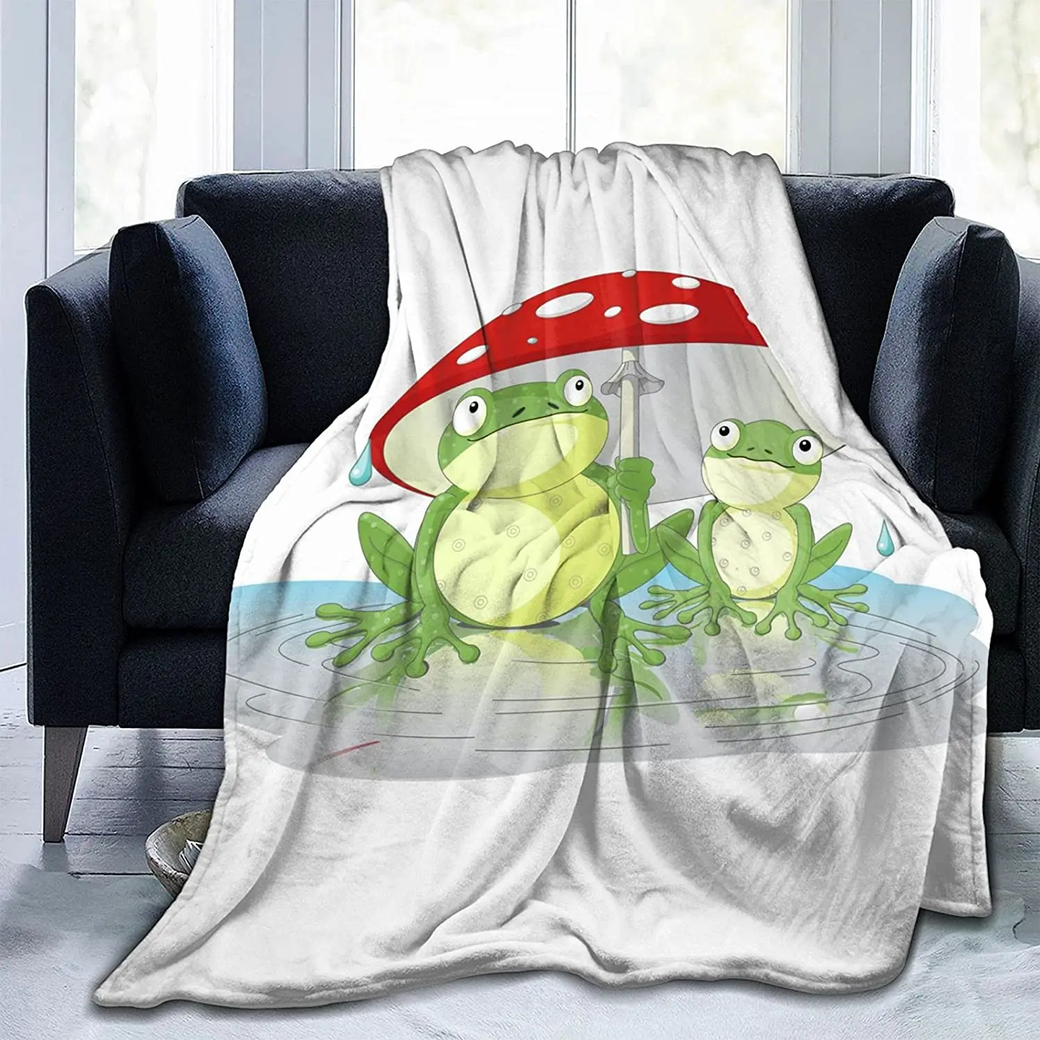 

Frog Flannel Throw Blanket Cartoon Frogs Mushroom Blanket Lightweight Super Soft King Queen Size for Bed Sofa Birthday Gift