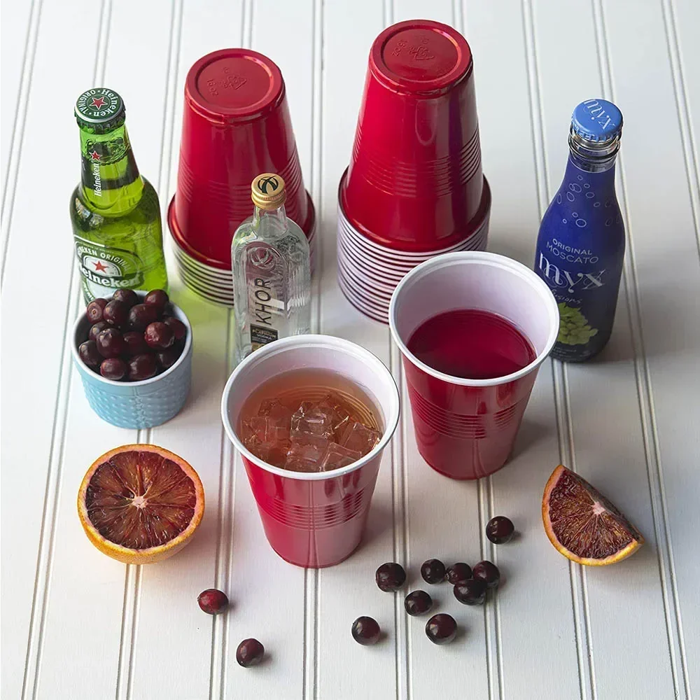 Disposable Cups 500ml 25/50Pcs Red Yellow Green Table Decorations 16 Oz Plastic Cup Wedding Birthday Party Kitchen Tools