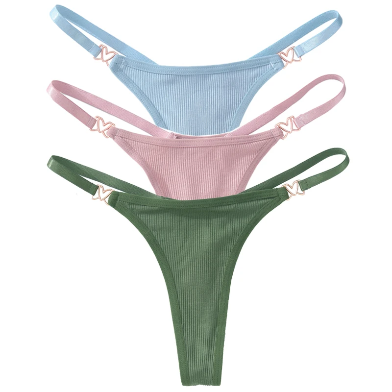thumbnail image 1 of Tanga Sexy de algodón para mujer, bragas de cintura baja, ropa interior lisa a rayas, lencería íntima cómoda, 3 piezas, 1 of 5