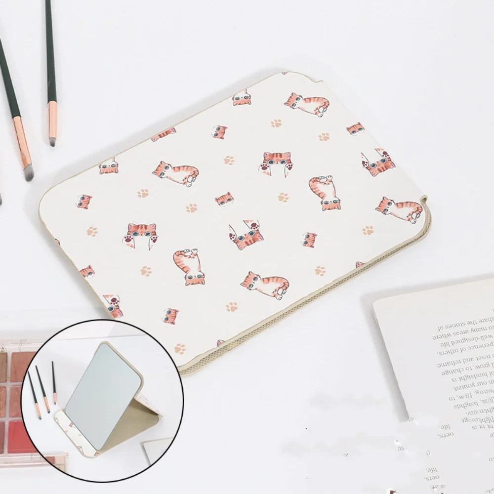 1PC Hand-Held Desktop Stand Mirror High Definition Folding PU Makeup Mirror Light Weight Vanity Cosmetic Tools