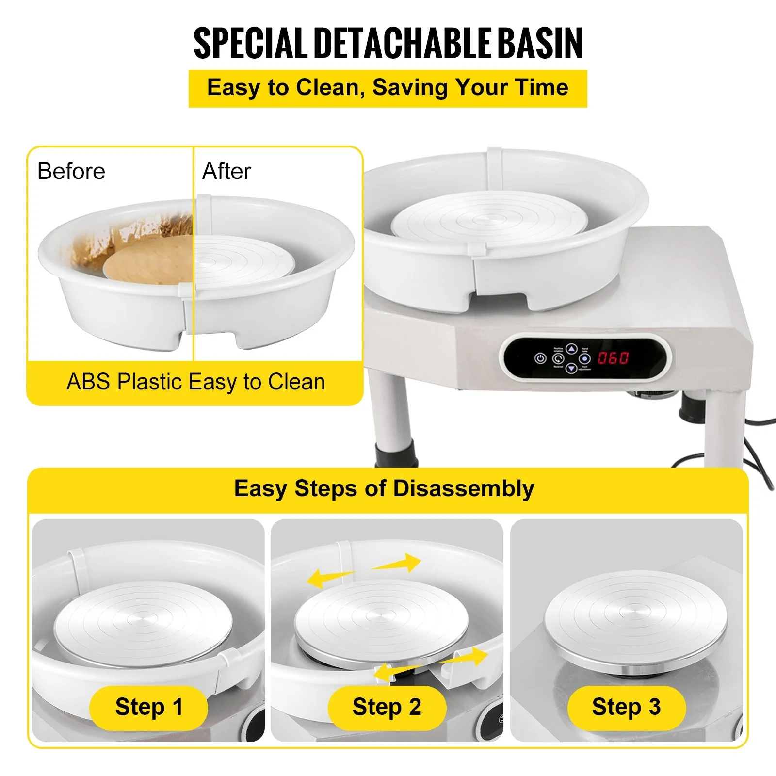 Pottery Wheel Ceramic Forming Machine 25cm LCD Touch Screen Clay Wheel 350W Electric DIY Clay Sculpting Tools With Foot Pedal