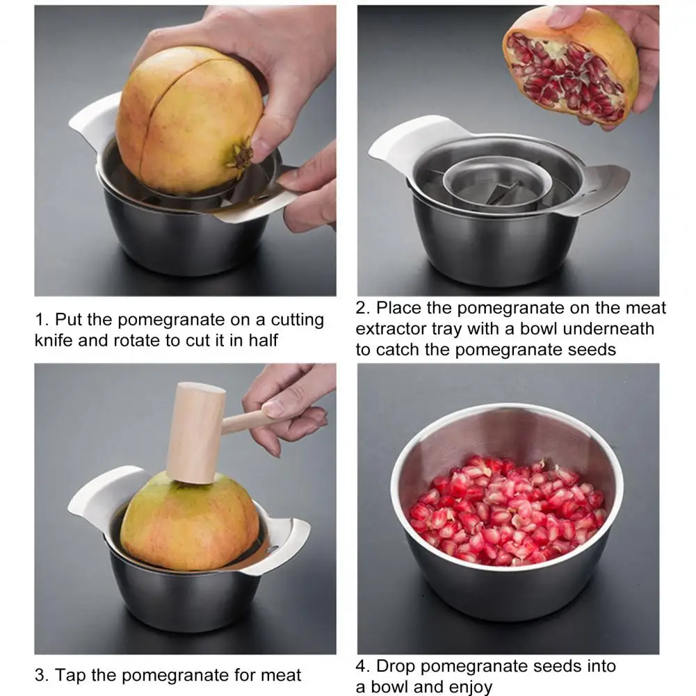 Pomegranate Bottle Opener Pomegranate Deseed Remover Stainless Steel Opener Set with Bowl Hammer Deseeder for Home