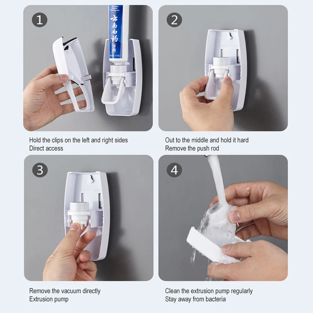 2Pcs/Set Toothbrush Holder+Automatic Toothpaste Dispenser Wall-Mounted Toothpaste Squeezer Bathroom Dust-proof Toothbrush Rack toothpaste squeezer toothbrush holder toothpaste dispenser bathroom storage rack