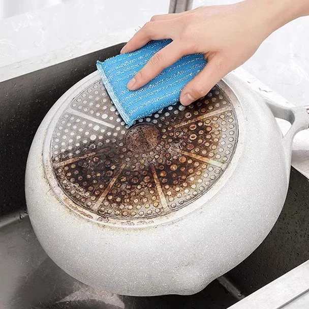 Iluzionismus ocel drát houba otřít non-stick olej kartáč znovu použitelný dvojitý sided úklid látka kuchyň dishcloth drhnutí blok hadry ručníků