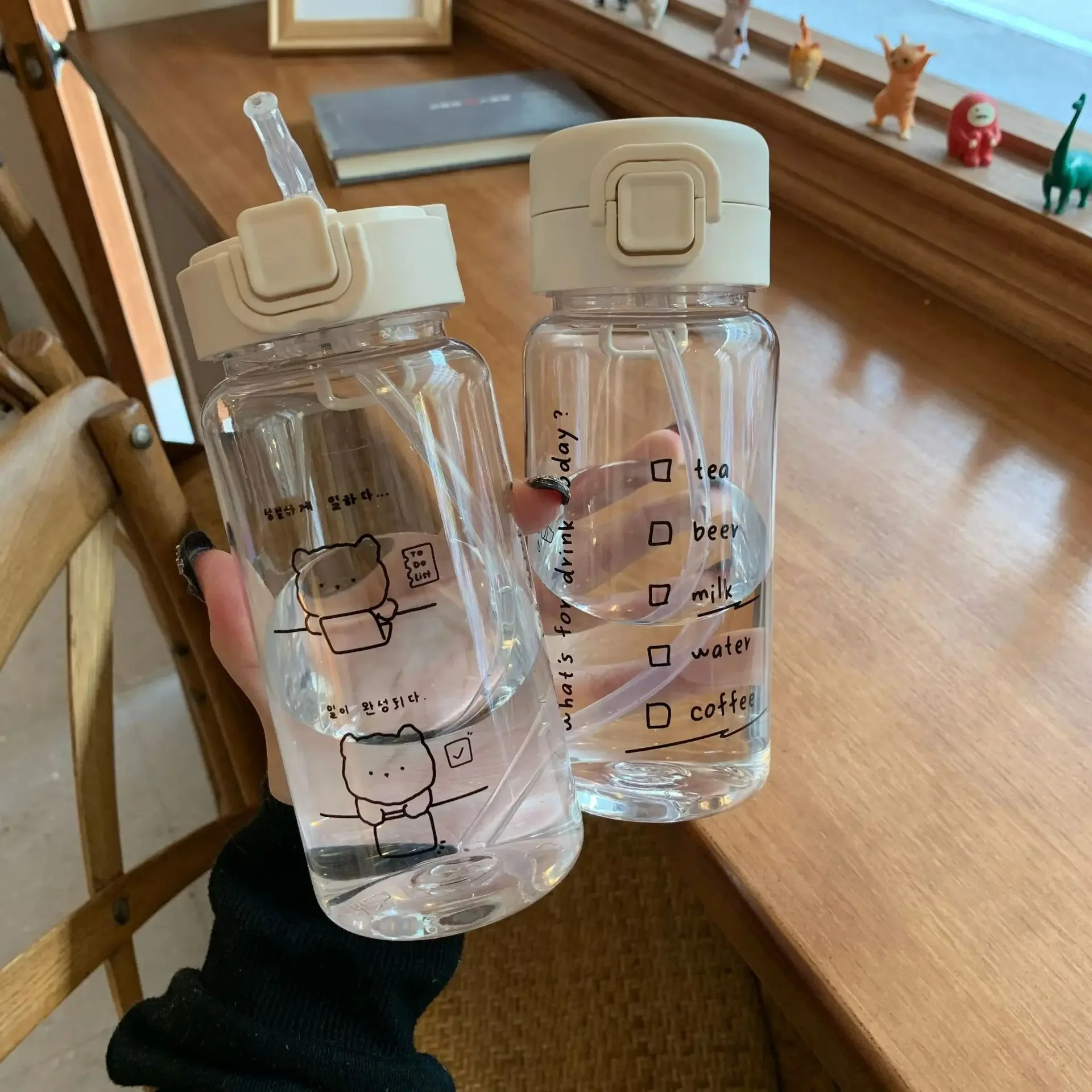 Description Picture 4 of item520ml Cute Plastic Drinking Bottle with Straw Cartoon Water Bottle Portable Leak-proof Drinkware for Drinking Milk Coffee Tea