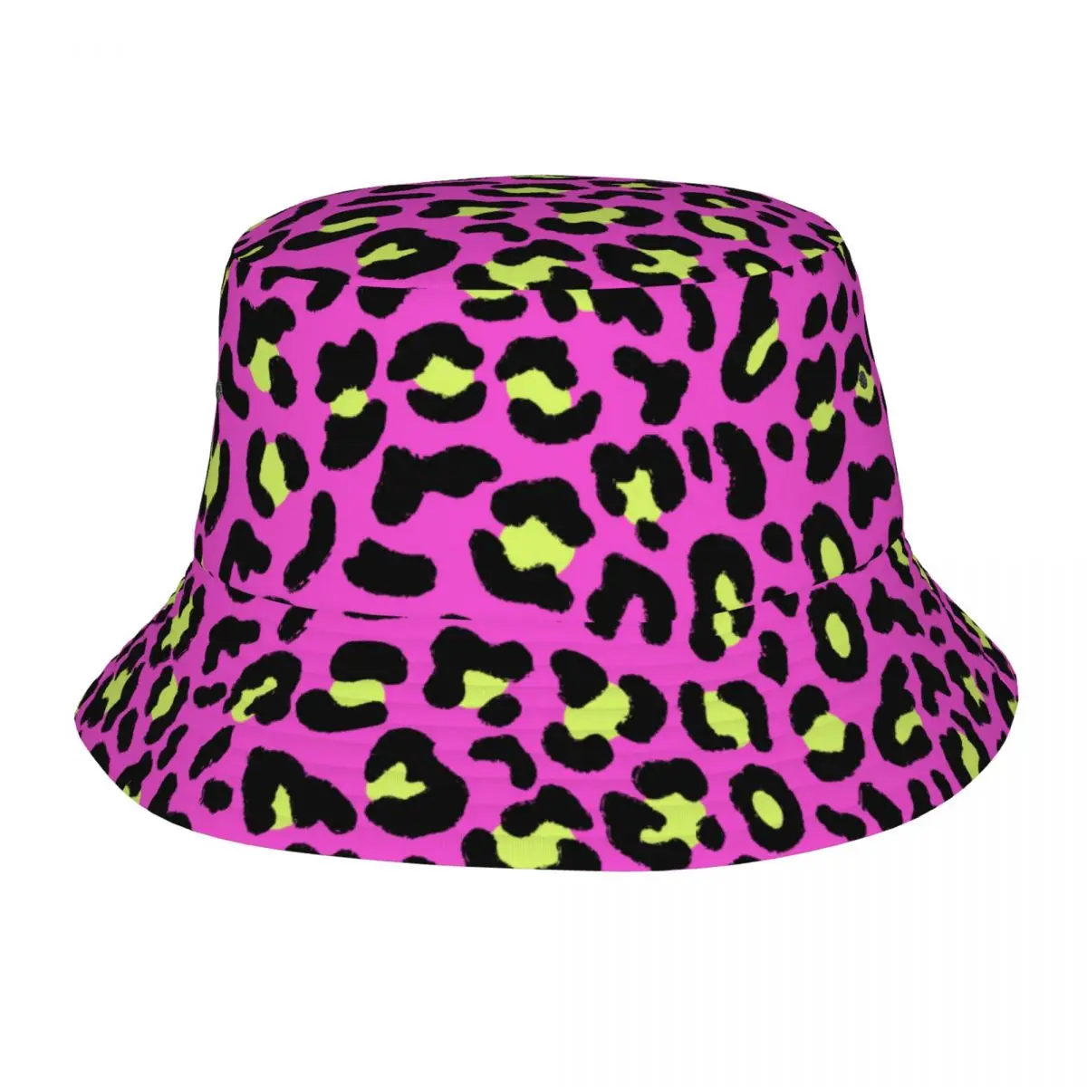 

Pink Leopard Pattern 80s 90s Style Bucket Hat Fisherman Hat Foldable Women Men Sunscreen Shade Cap