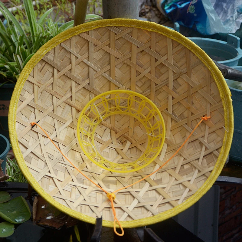 1PC Chinese Retro Bamboo Rattan Fisherman Hat Handmade Weave Straw Bucket Hat Tourism Rain Dance Props Cone Fishing Sunshade